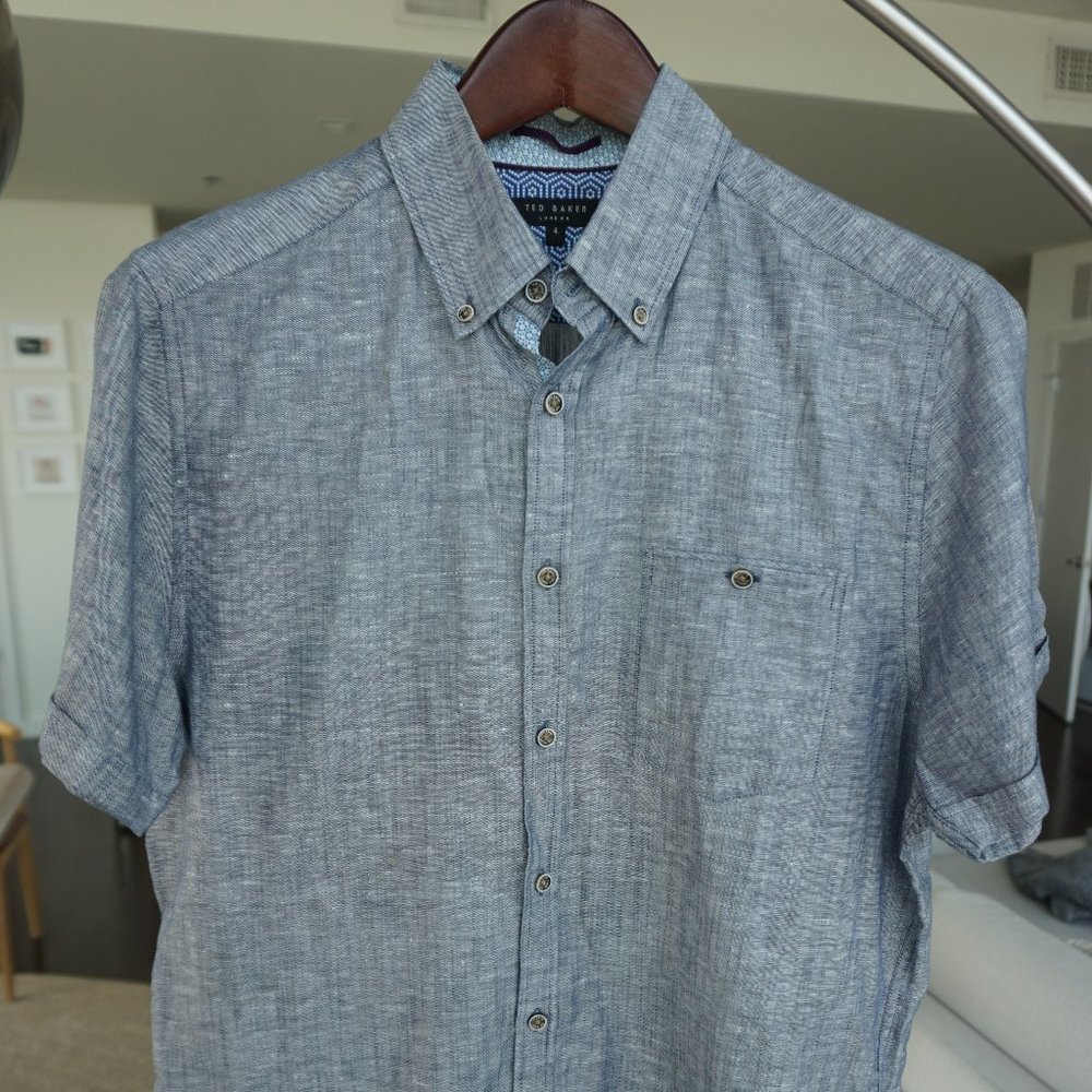 Ted Baker London Medium Linen Short Sleeve Button Down (light green)